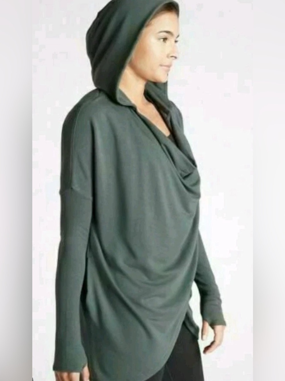 ATHLETA WOMENS PURANA V NECK WRAP SWEATSHIRT Bali Green Size Small